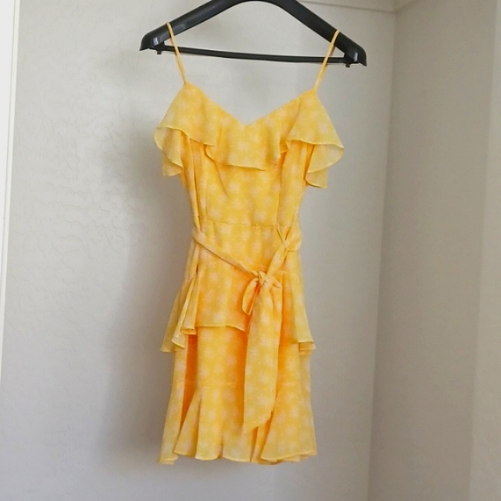 NWOT B. Darlin Bright Yellow Floral Ruffle Springtime Mini Dress Womans …